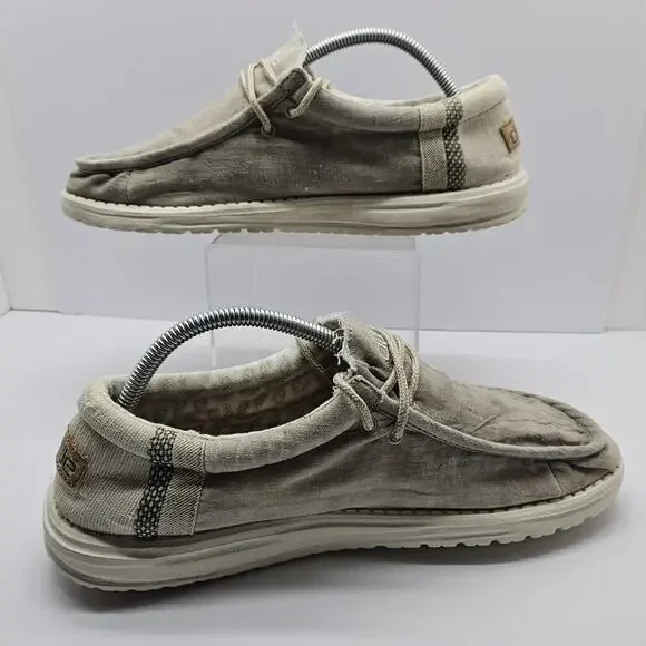 Hey Dude Wally Shoes Men’s Size 10 Natural Linen Khaki - Picture 2 of 8